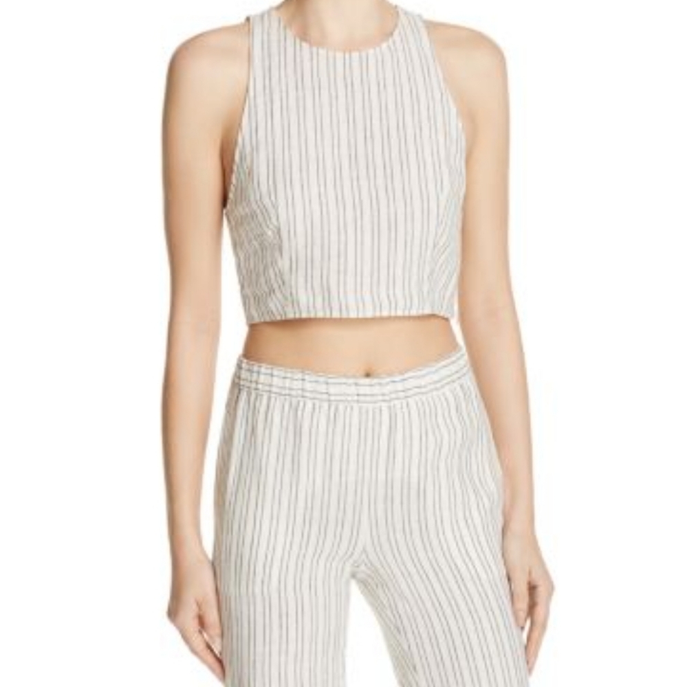 Theory Linen Stripe Matching Set: Crop Top Pants